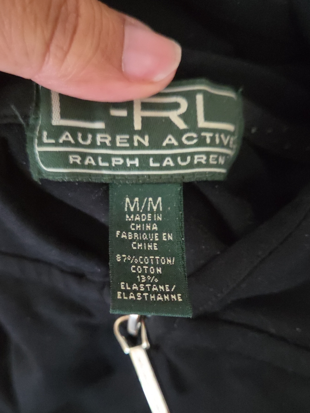Ralph Lauren Lauren Active Black Zip Hood Jacket with Green Label